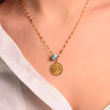 Κολιέ Ουρανός από ανοξείδωτο ατσάλι με στρογγυλό μενταγιόν σε χρυσό ή ασημί χρώμα